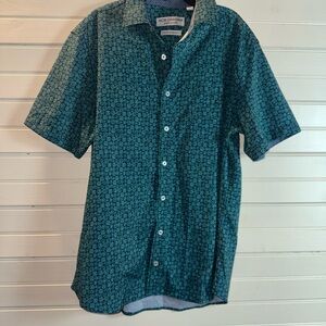Nick Graham Teal Patterned Casual Button Down Shirt
